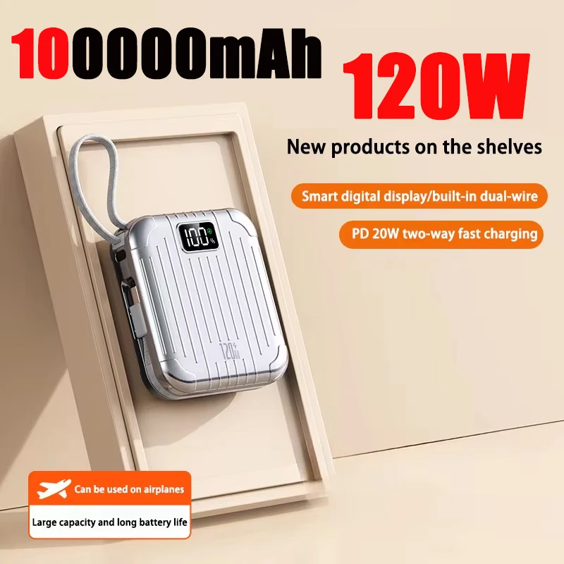 100000mAh Power Bank 120W External Battery Power Bank Dual-wire Super Fast Charging Portable Mini Power Bank For iPhone Xiaomi