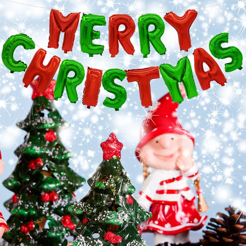 

2Sets Christmas Foil Balloons Merry Christmas Letters Banner Red Green Festive Party Decoration Home Office Photo Shoot
