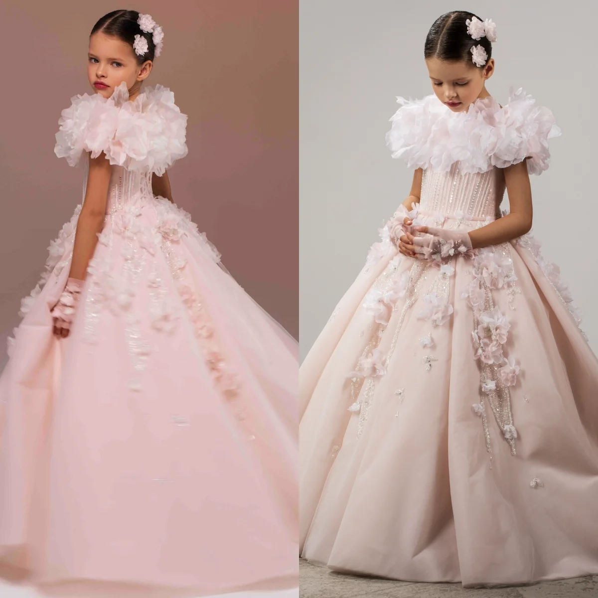 

Роскошные платья для девочек цвета розового румяна с бисером, нарядные платья принцессы для дня рождения, индивидуальные платья для первого причастия для детей