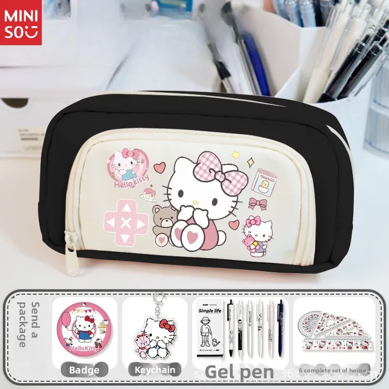 Miniso Hello Kitty Double Layer Pencil Case, Cute Cartoon Pen Holder with Large Capacity for Girls