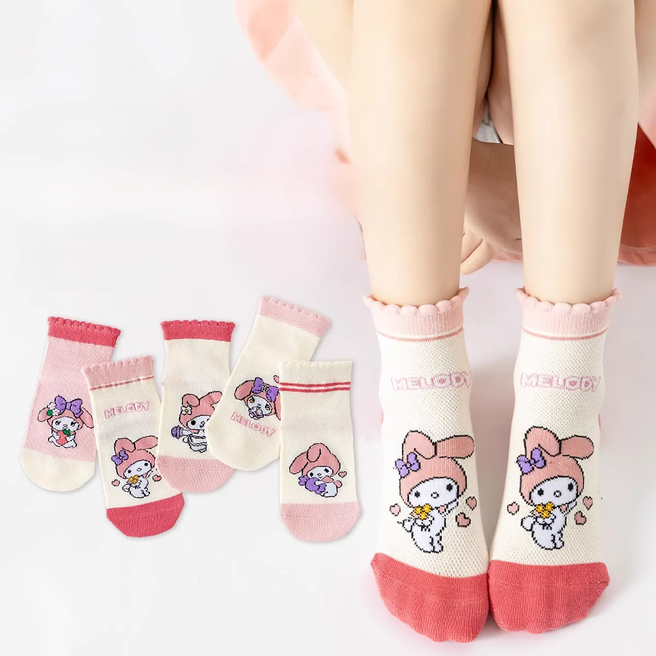 Sanrio cartoon MyMelodykuromi anime children baby socks thin cotton mesh breathable socks cute wholesale fast shipping new style