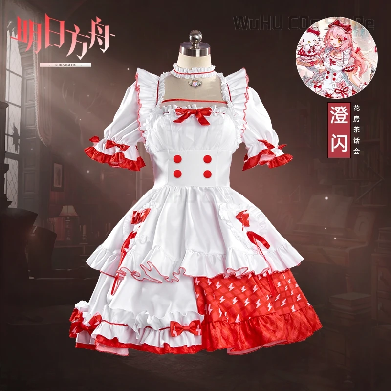 

Anime Game Arknights Goldenglow Cosplay Costume Flower House Tea Party Red and White Lolita Woman Sexy Lovely Christmas Suit