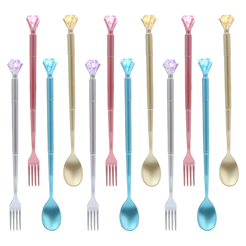 

12Pcs Creative Diamond Tableware Gel Pens for Students Smooth Writing Office School Supplies Stylish Fork Spoon Shaped Signature