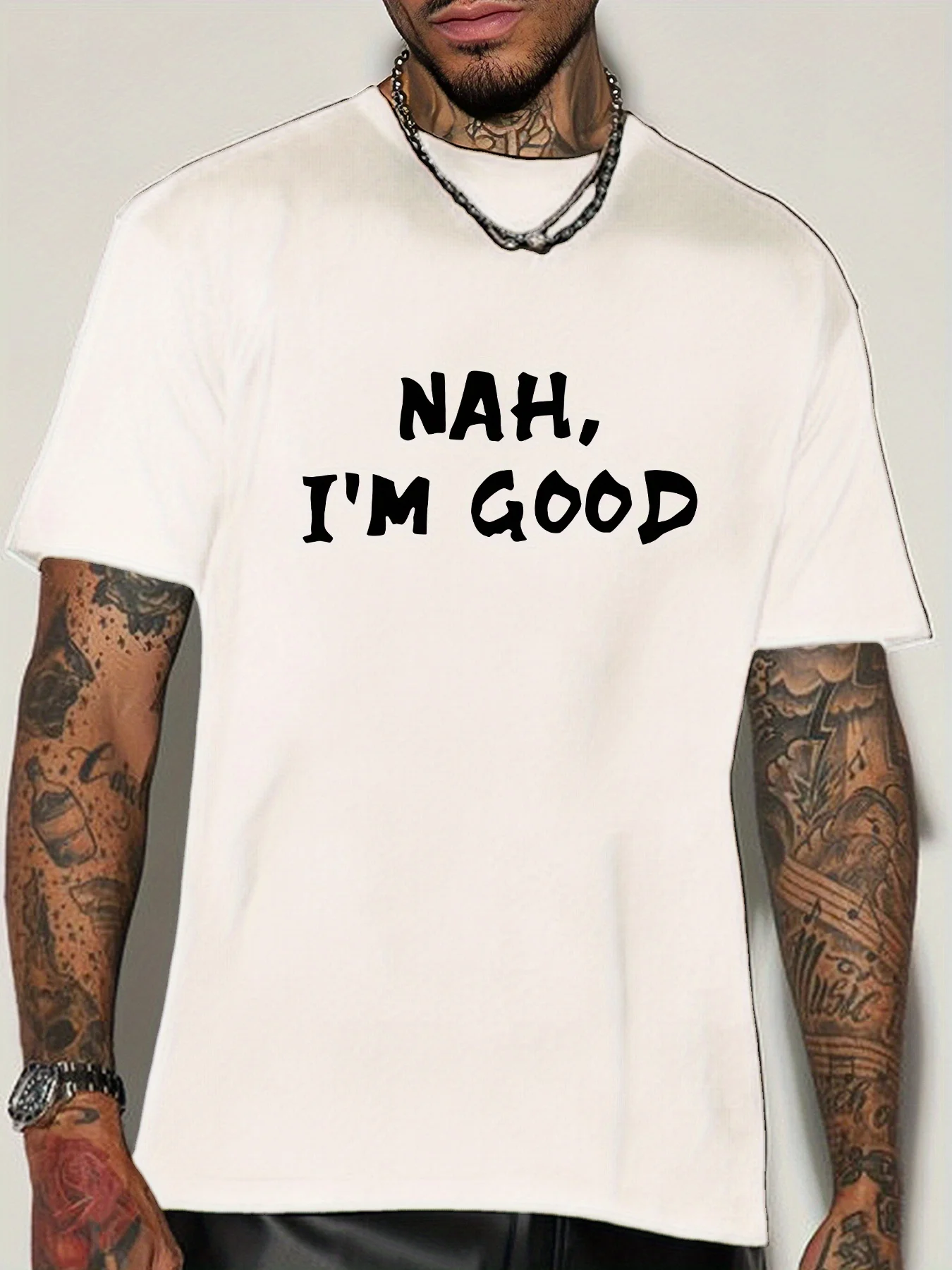 Funny Sarcastic Text Mens Crew Neck Cotton T Shirt Nah I Am Good Quote Print Short Sleeve Minimalist Casual Street Fashion Top