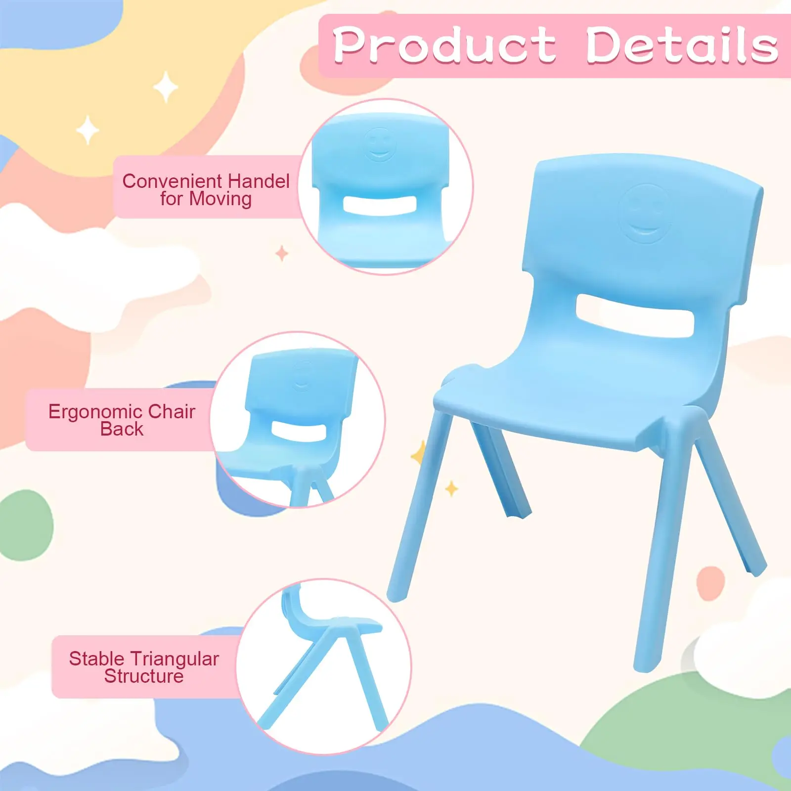 6 Pcs Colorful Stackable School Chairs with 11Inch Seat Height Colorful Plastic Classrooms Chair Stacking Stools Kids Learning C