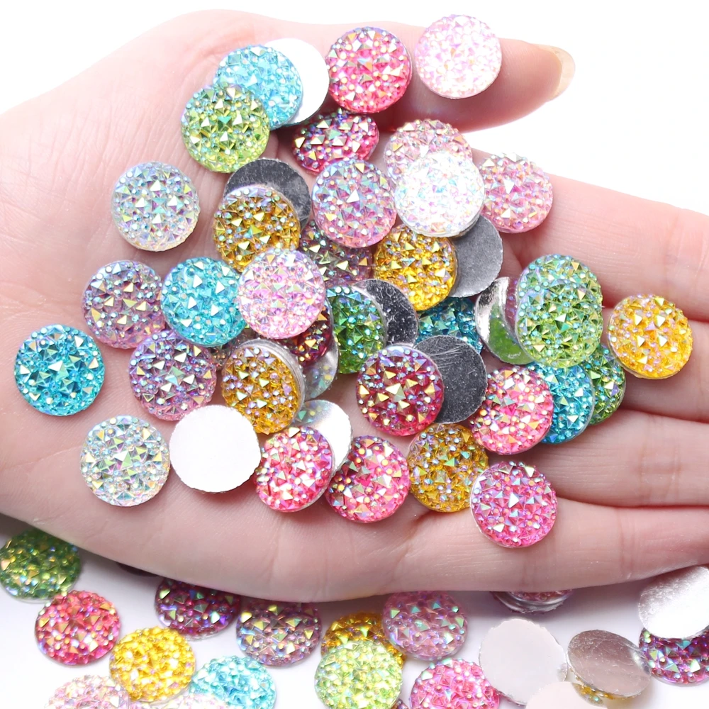 Resin Flat Bottom Alligator Back Round Nail Charms 14mm 100pcs AB Color Handmade DIY Material Headwear Nail Art Decoration