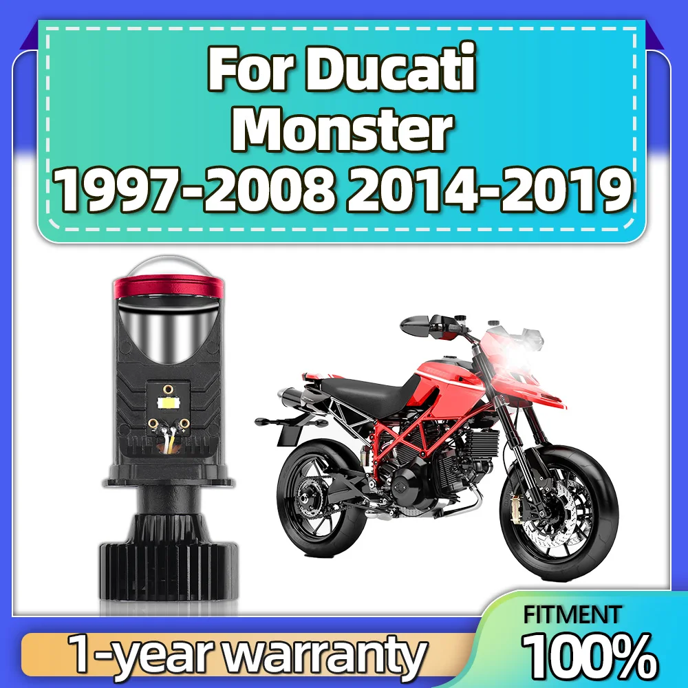 

12V 1PCS H4 Motorcycle Headlight Bulb 6000K High Low Beam LED Projector Lens For Ducati Monster 1997 1998 1999-2008, 2014-2019