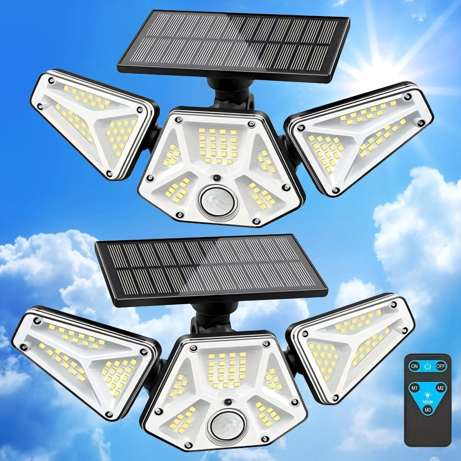 

2 Pack IP65 Waterproof Solar Outdoor Light, Motion Sensor Floodlight with Remote Control for Outdoor Garage and Patio