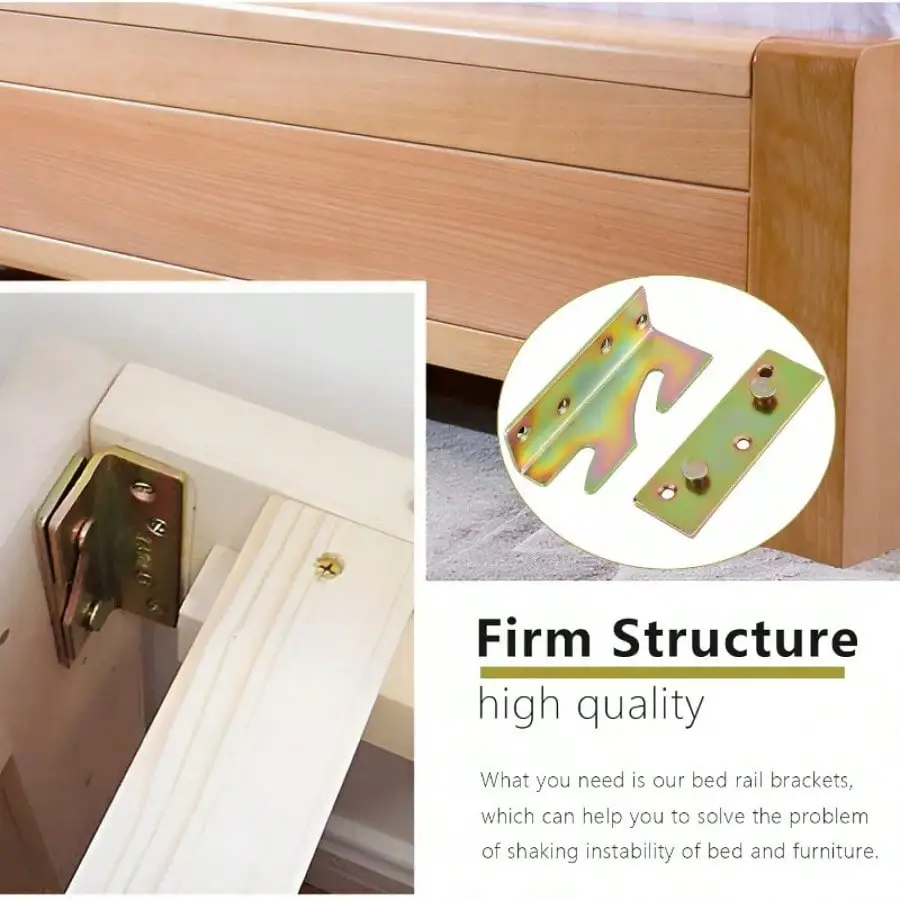 

4 Sets Non-Mortise Bed Frame Hardware Bed Rail Fittings Wooden Furniture Hinge Fixing Connectors Heavy Duty Bed Rail Brackets