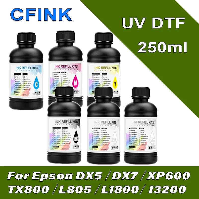 

CFINK 250 мл быстросохнущие чернила УФ-чернила DTF для Epson DX5 DX7 DX9 DX10 TX800 XP600 для планшетного принтера UV DTF
