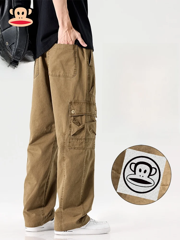 

PaulFrank Khaki Workwear Pants Men's Spring Autumn Casual Pure Cotton Straight Leg Loose Fit Youthful Sle Daily Wear