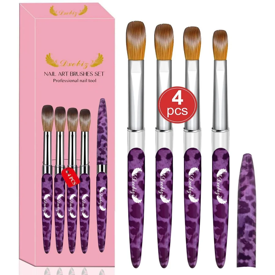 

4pcs/set Soft Hair Acrylic Nail Brush Set, Nail Art Pen Brushes with Leopard Plastic Handle, Acrylic Nail Tools for Beginner