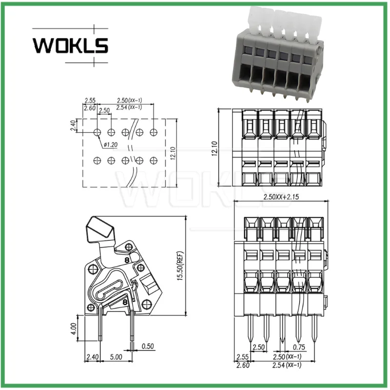 10PCS 2P ~ 12P PCB SPRING TERMINAL BLOCKS DG240 2.54mm KF240 2.54