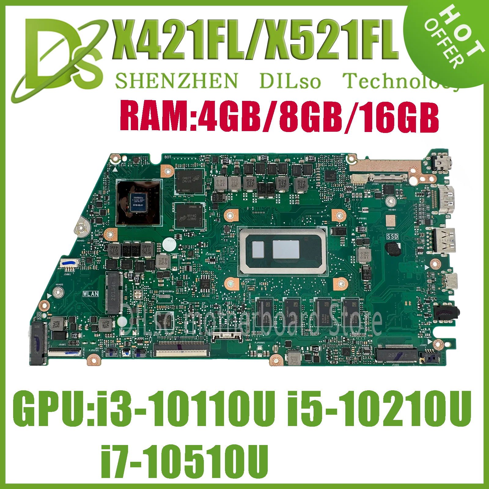 KEFU X421FL Mainboard For ASUS X421FA X421FAY V4050F X521FA X521FL S433F S533F Laptop Motherboard i5 i7 10th Gen 4G/8GB/16GB-RAM