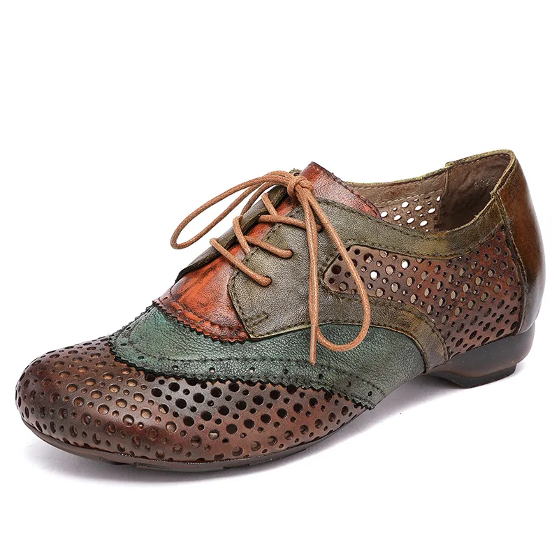

Retro Nostalgic Style Cowhide Sandals Summer Women's Shoes All Genuine Leather