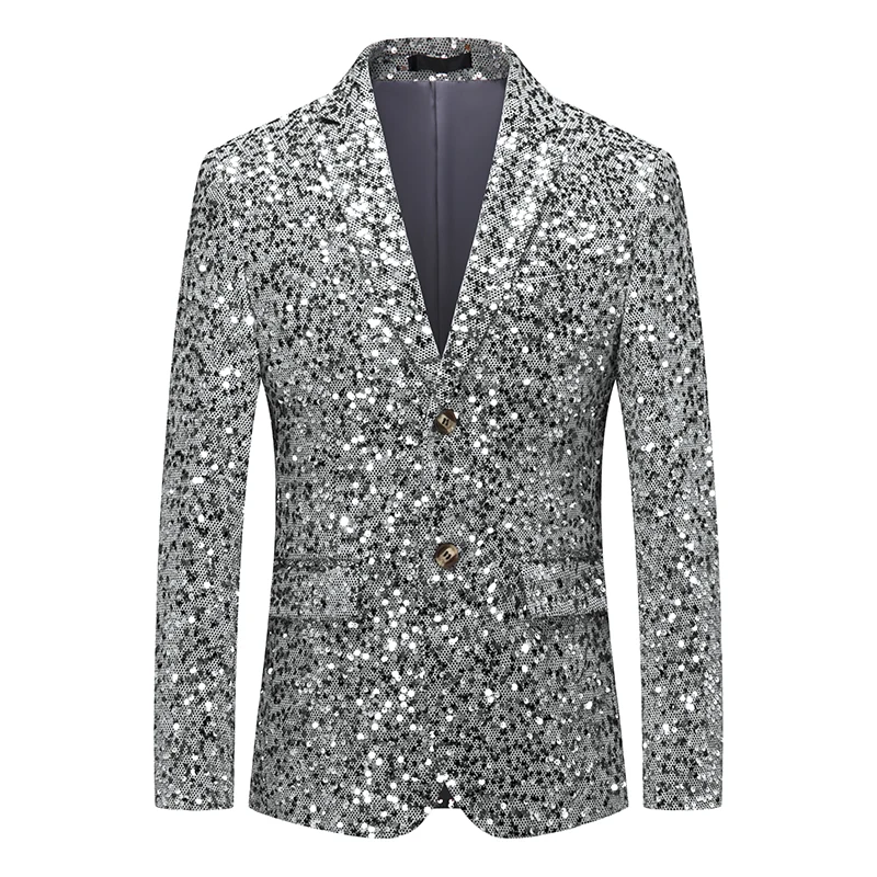 

Men's Slim Fit Sequin Suit Jaet Faionable Stage Performance Outerwear Autumn Busin Casual Long Sve round Hemline