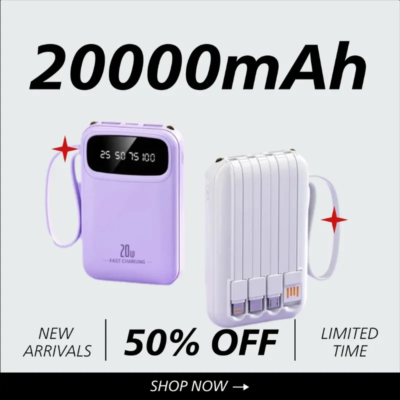 

Built-in Cable Large Capacity Power Bank with 3C Certification 20000mAh Mini Portable Charger