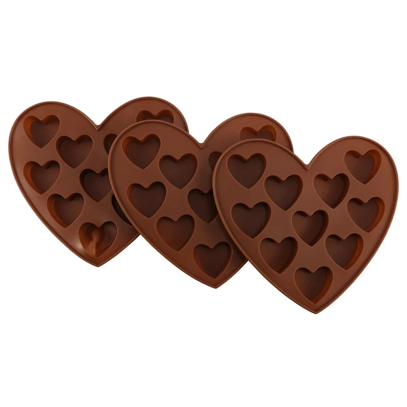 New 3Pcs Heart Shape Silicone Molds Chocolate Making,Jelly,Pudding And Handmade Soap, Heart Ice Square Molds For Summer