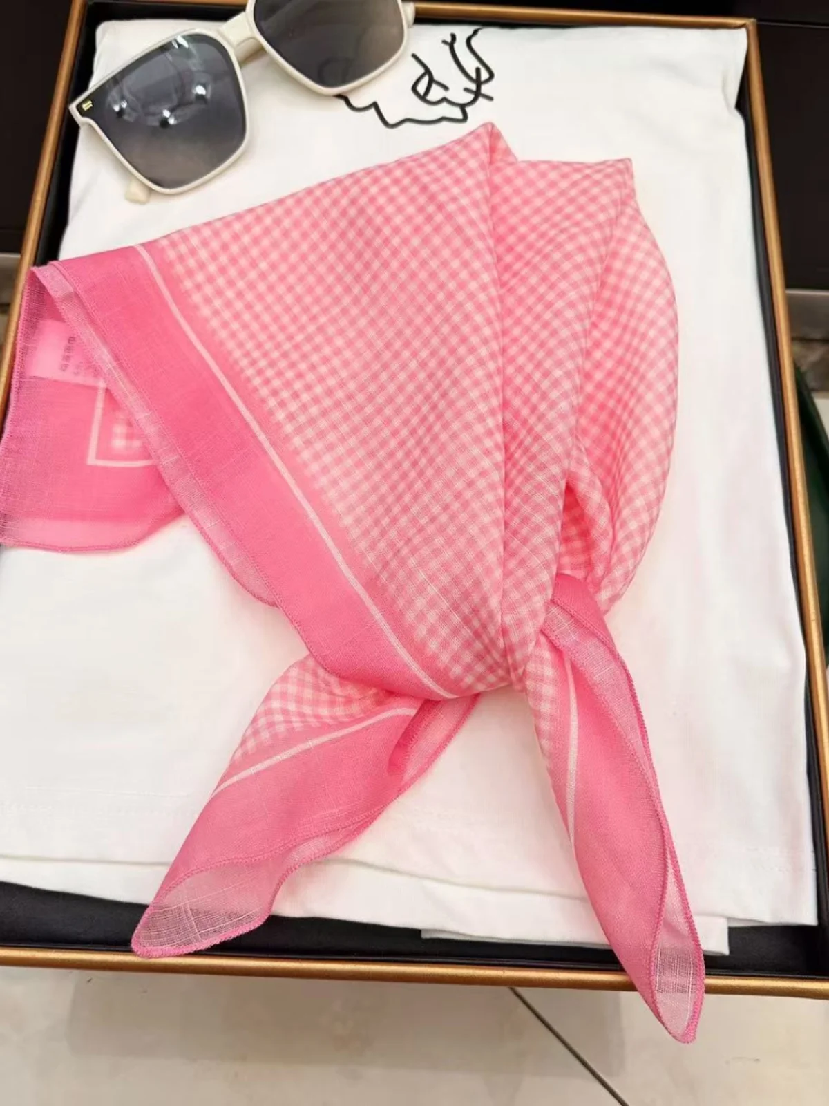 Pañuelo Cuad Pequeño y Moderno de Seda, Casual, de Marca, con Cuadrícula Fina, de Aodón y Lino, Multiusos, para el Cuel...