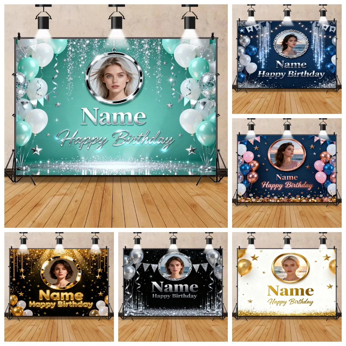 Personalisierter Name Foto Geburtstag Hintergrund Schwarz Gold Glitzer Banner Party Dekoration Fotobox Hintergrund Meilenstein Geburtstagsbanner