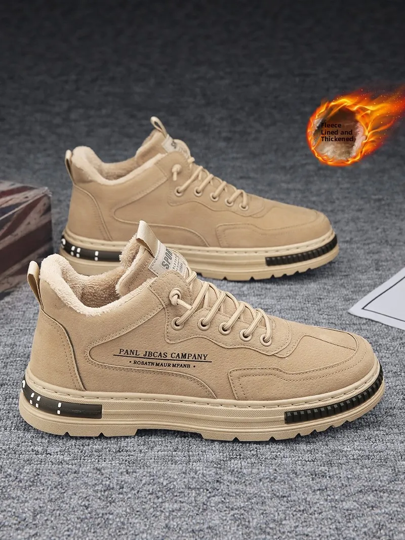Men's Winter Thickened Fleece Lined Snow Boots Anti-slip Wear-resistant Cotton Shoes for Construction Work Casual  Boots