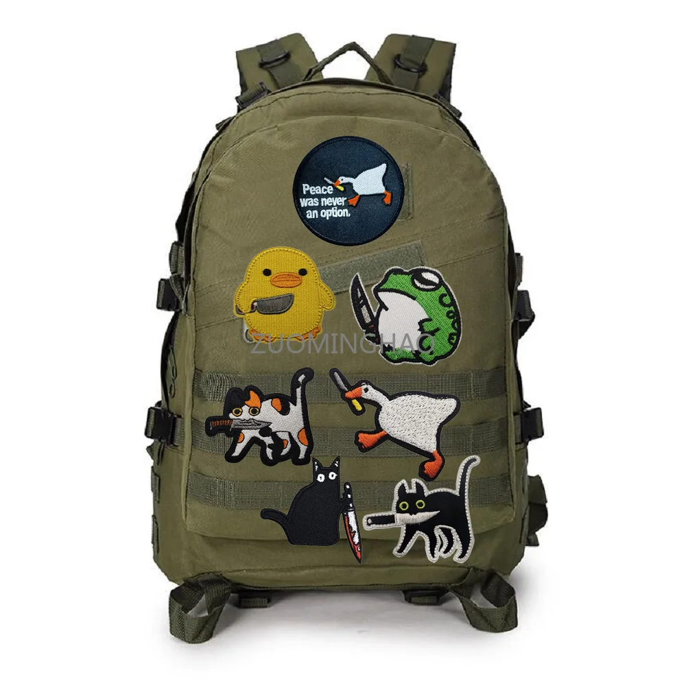 New Cute Cartoon Animal with Knife Cat Duck Goose Tactical Embroidered Cloth Patch Backpack Clothing Accessories Patch