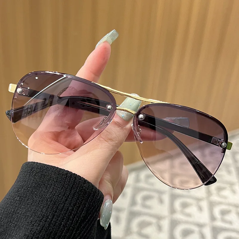 

New Semi-Rimless Brown Sunglasses UV Protection Specifically Designed for Driving Square Shape Sun Glasses Outdoor Classic