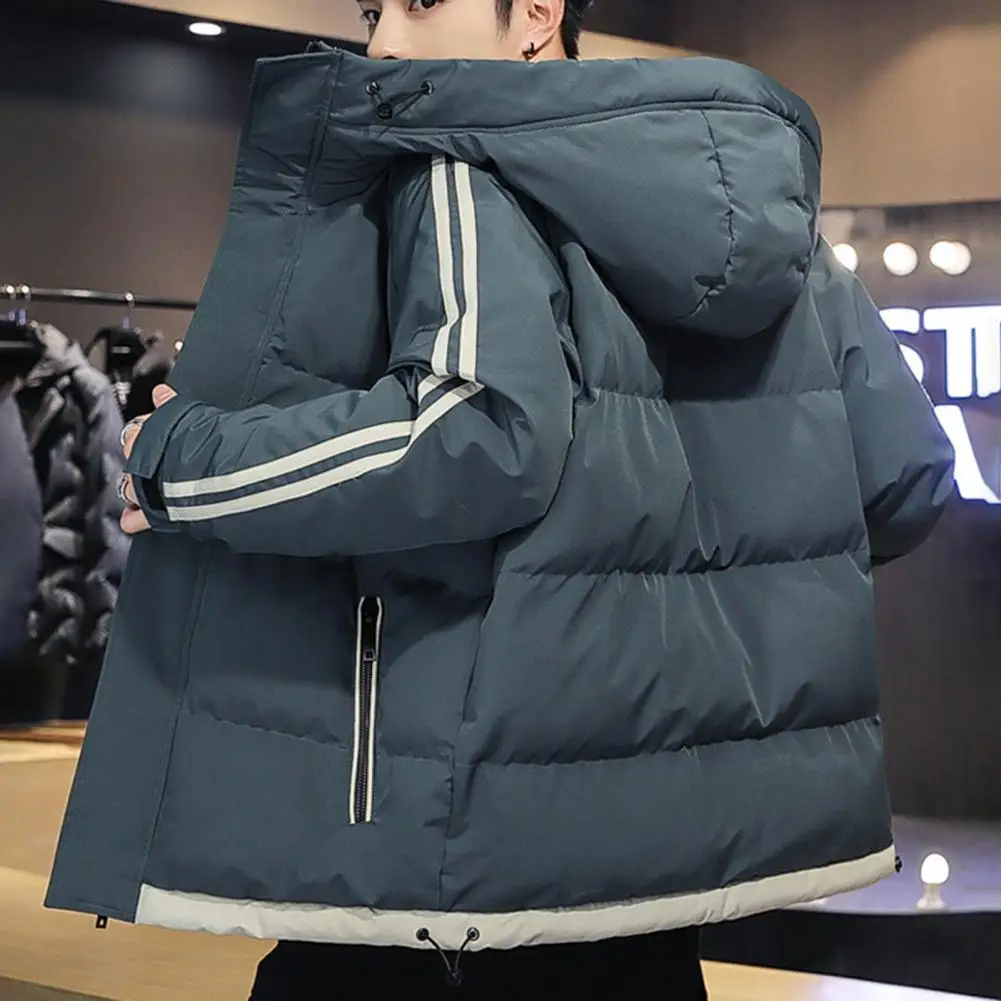 Men Hooded Cotton Jacket Windproof Hooded Cotton Jacket for Men with Long Sleeve Color Patchwork Design Warm Padding Zipper