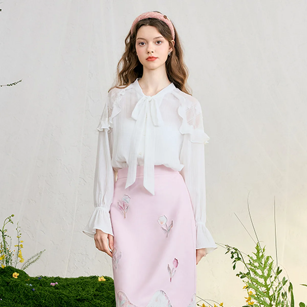

Sweet Patchwork Ruffle Long-Sleeve Loose Shirt for Women