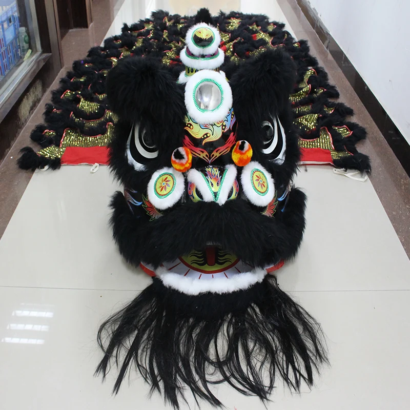 

Chinese Folk Art Black Lion Dance Mascot Costume Double Adult Cosplay Suit