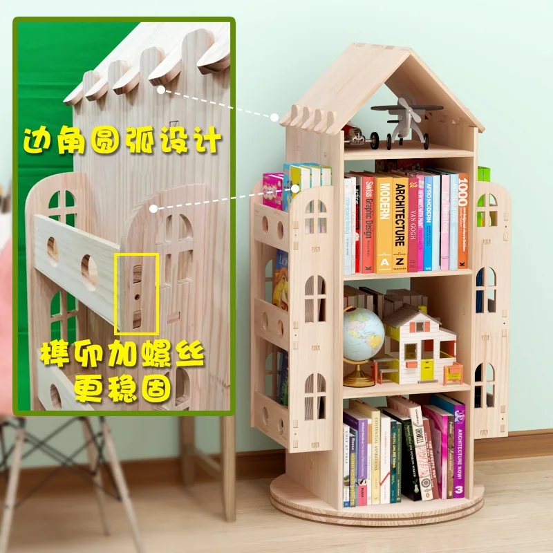 

360-Degree solid wood children's bookshelf floor-to-ceiling baby picture book rack simple multi-layer living room stora