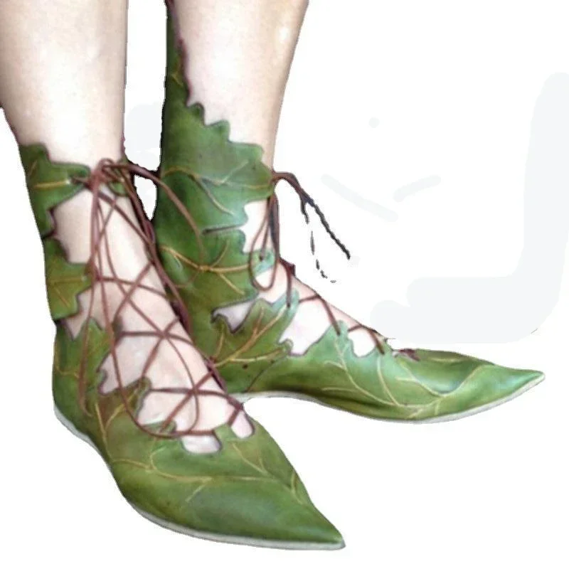 2024 Średniowieczny gotycki retro Elf Witch Leaves Lace Up Shoes For Women Men Cosplay Costume Carnival Party Knight Boots Accesso MN3