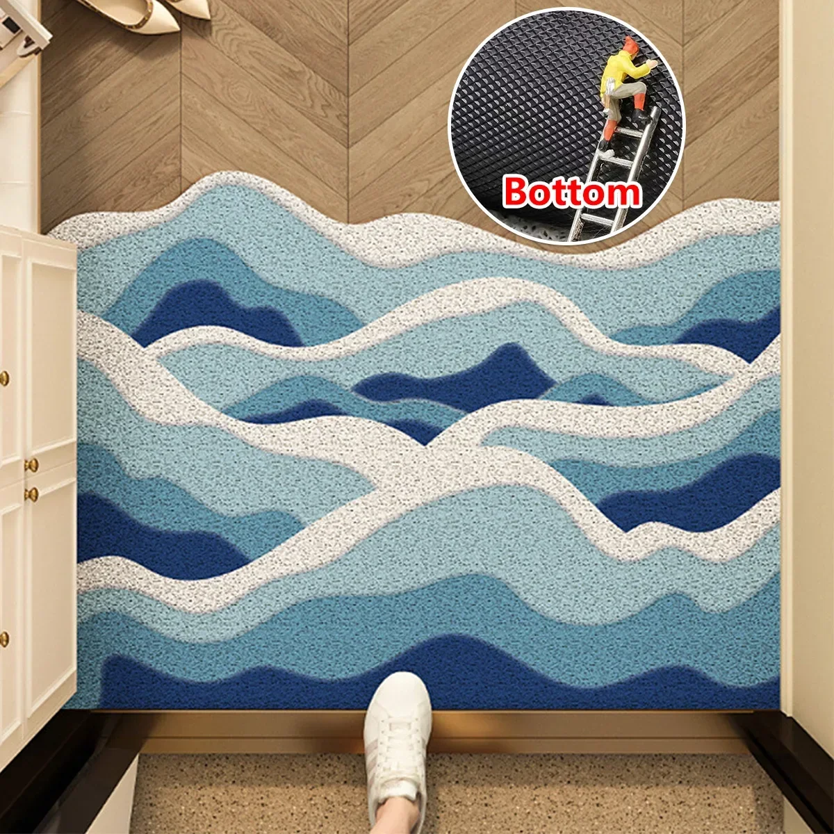 Ocean Wave Coil Door Mat Elastic PVC Doormat, Entrance Entry Floor Mats Dust-removing, Non-slip and Wear-resistant, Can Be Cut