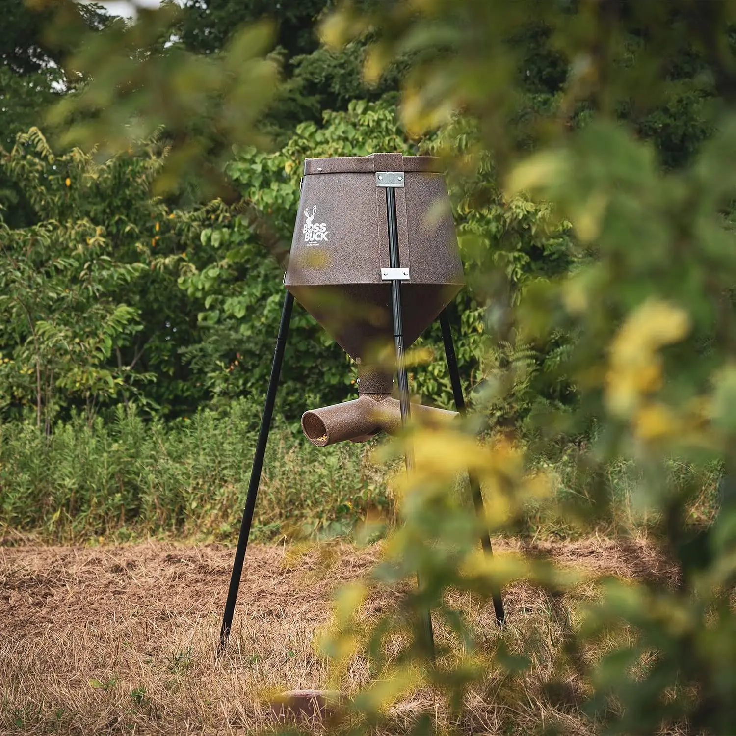 Oversized 350 Pound Capacity Hunting Gravity Feed Tripod Game Deer Feeder with Corn, Soybean and Protein Delivery Syst