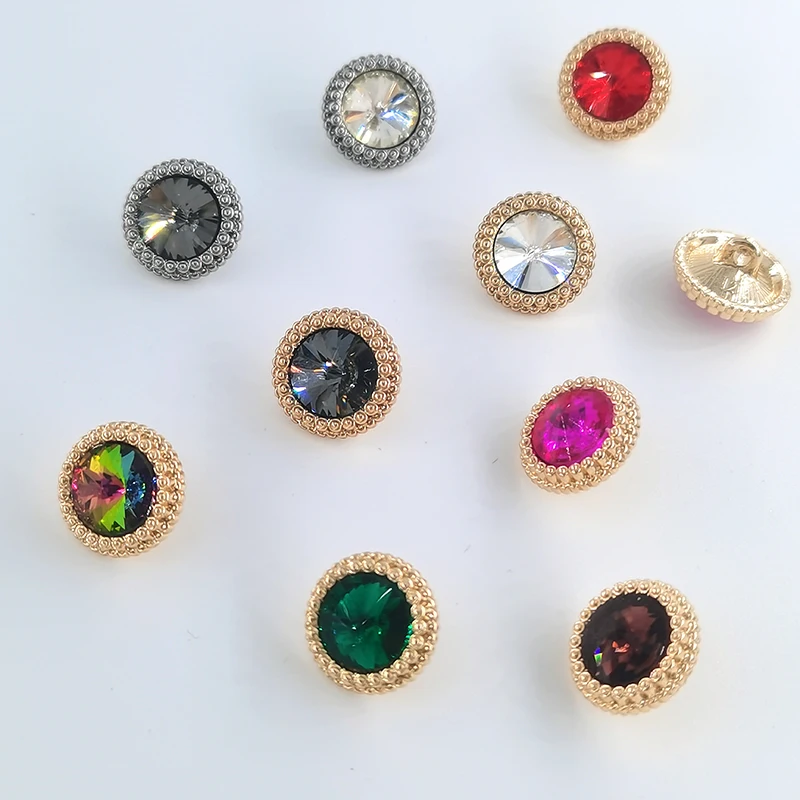 12.5/15/18/21MM High Quality Rhinestone Round Button Fashion Decor Jewelry Metal Gold Buttons Of Clothing Sewing Accessories DIY