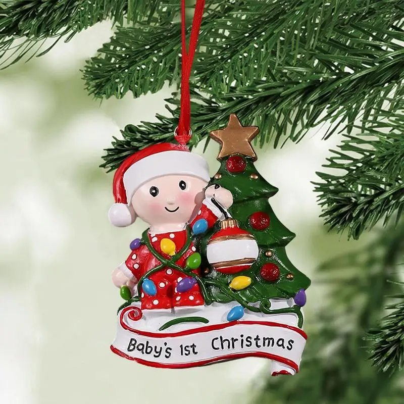 Doll Ornaments For Christmas Tree Resin Name Blessing First Christmas Tree Decoration With Rope Cute Girl Doll Decoration