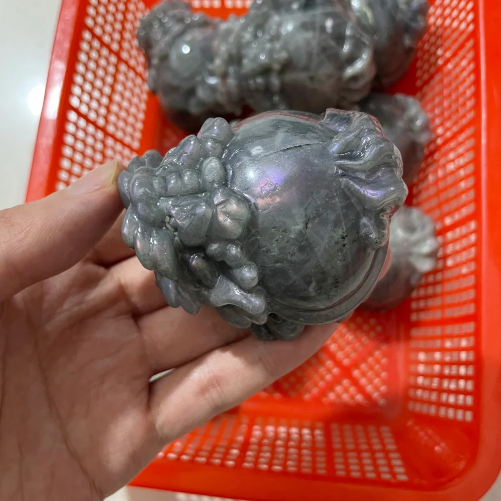 6PCS Natural Labradorite Pixiu Quartz Carving Feng Shui Healing Lucky Charm Fashion Home Decorative Items
