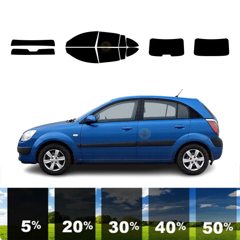 precut Removable Window Tint Film For Car 100% UVR 5%-35%VLT Heat Insulation Carbon ﻿For KIA RIO5 4 DR HATCH 2002-2005