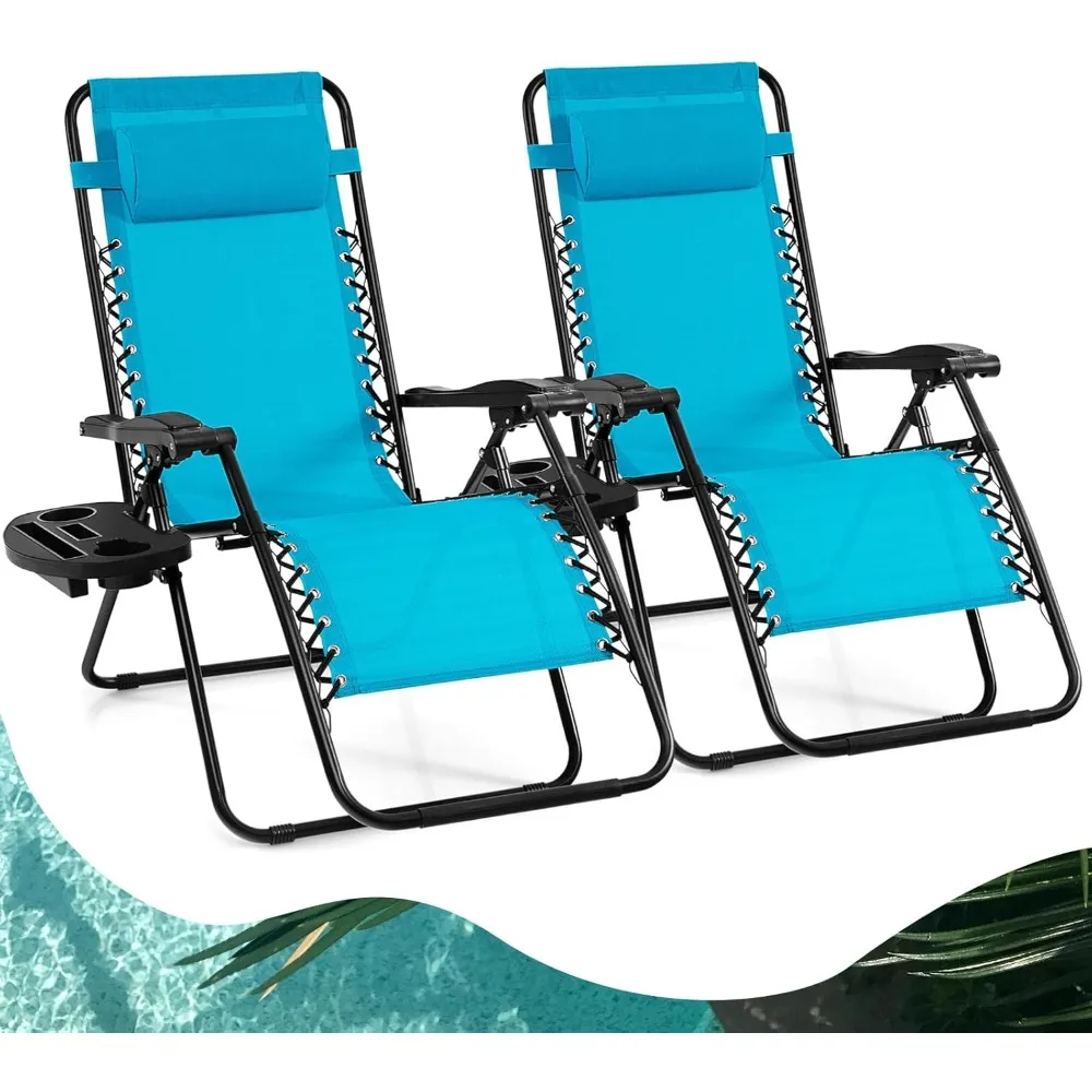 

Zero Gravity Lounge Chairs, 160°Adjustable Folding Recliner w/Pillow and Cup Holder, 350LBS Comfy Outdoor Lounge Chairs for Pat