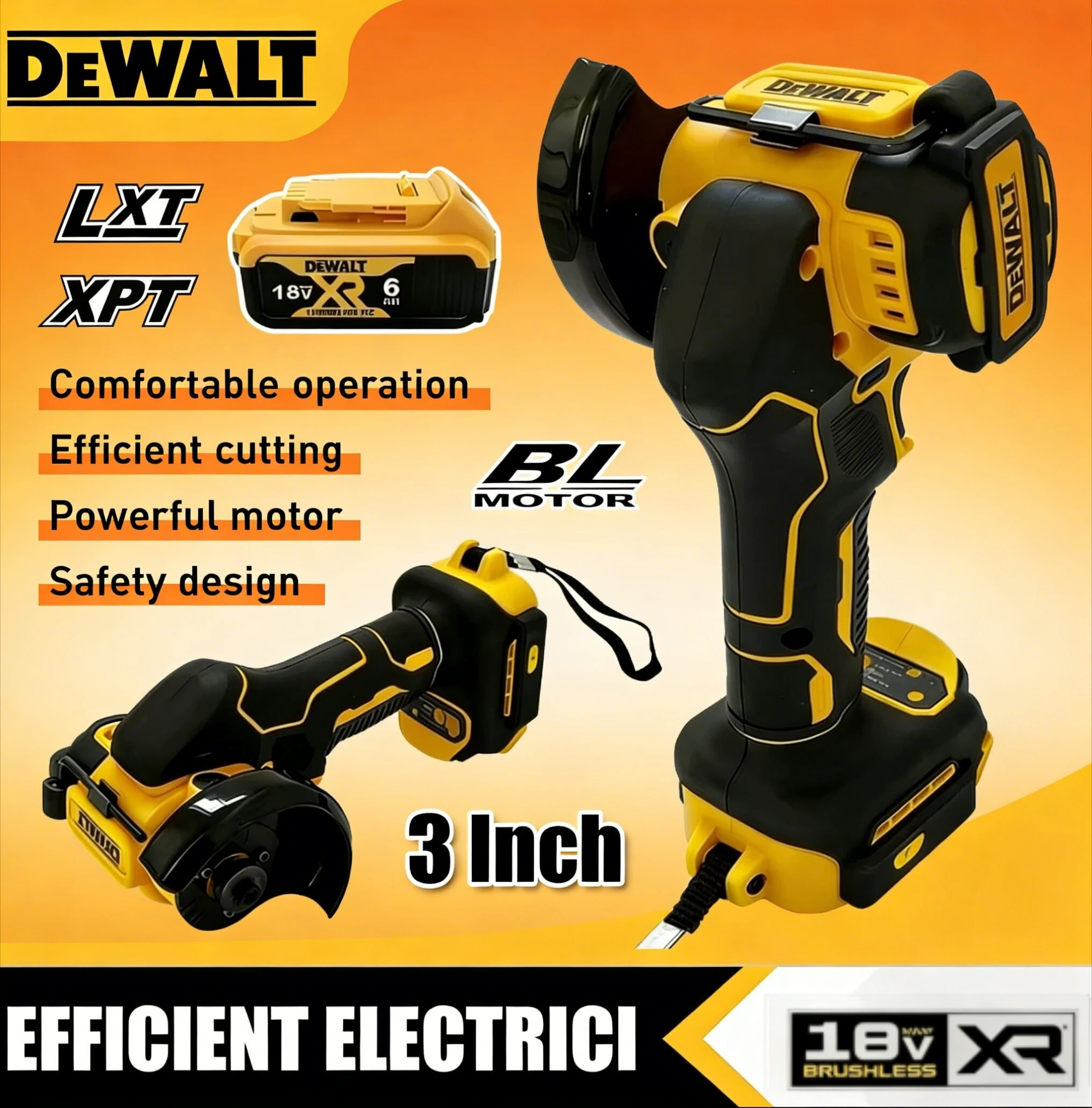 

DEWALT 3 Inch Mini Polishing Grinding Cordless Angle Grinder Machine Electric Cutting Power Tools For DEWALT 20V 18V Battery