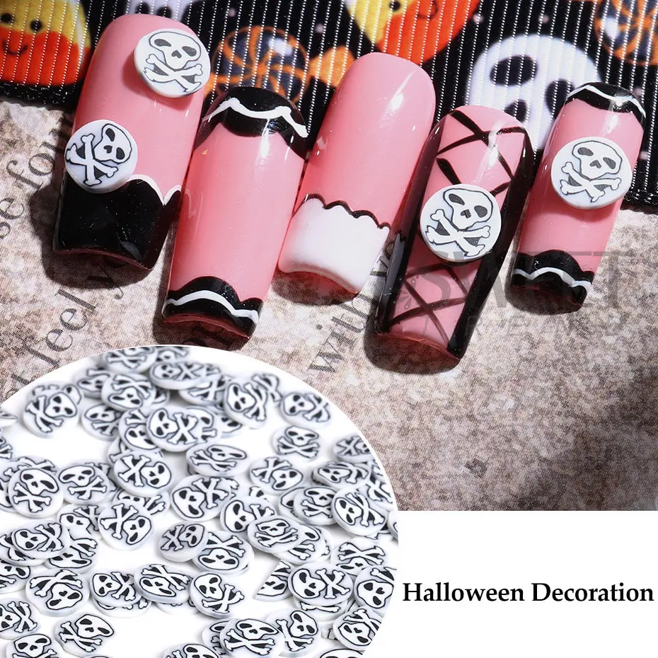 3D halloweenowa czaszka plastry paznokci zimowa dekoracja festiwalowa glina polimerowa płatka DIYA wzory cekiny Kawaii Cartoon Manicure Tips