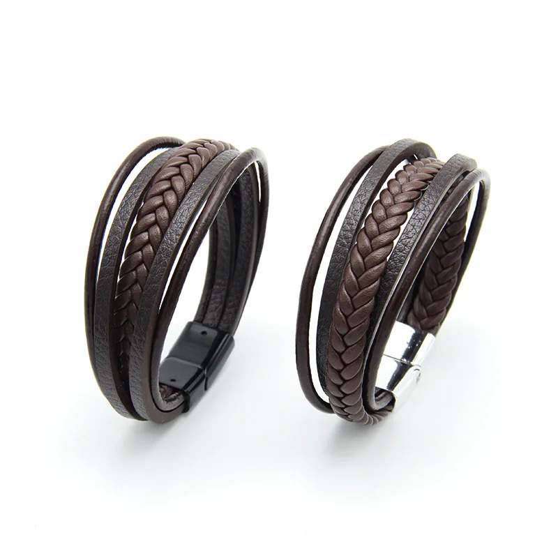 Business Casual Handmade Multi-Layer Leather Rope Magnetic Attraction Vintage Men's Bracelet Jewelry