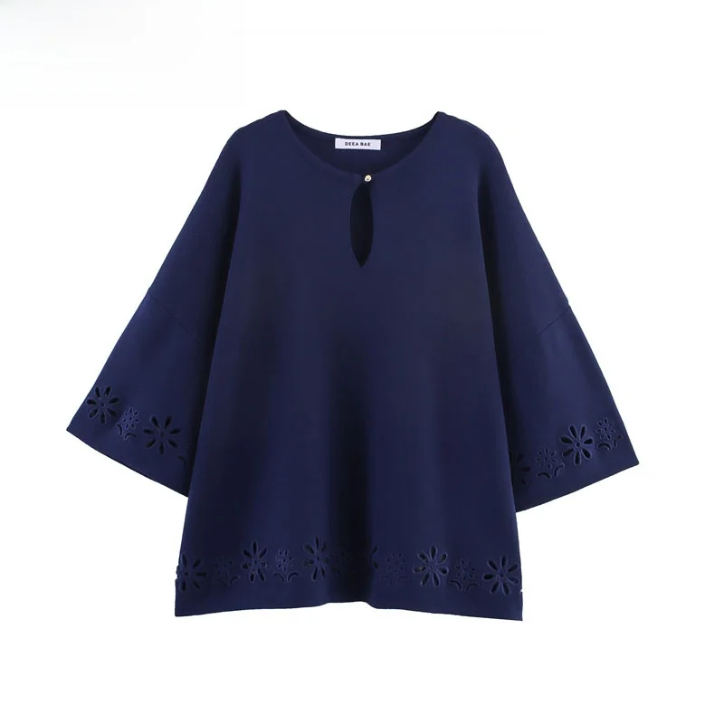 Faionable الجوف خارج التطريز V-Ne محبوك أعلى المرأة الخريف جديد Sle عادية بسيطة ألياف البوليستر Sve طول سبعة #1