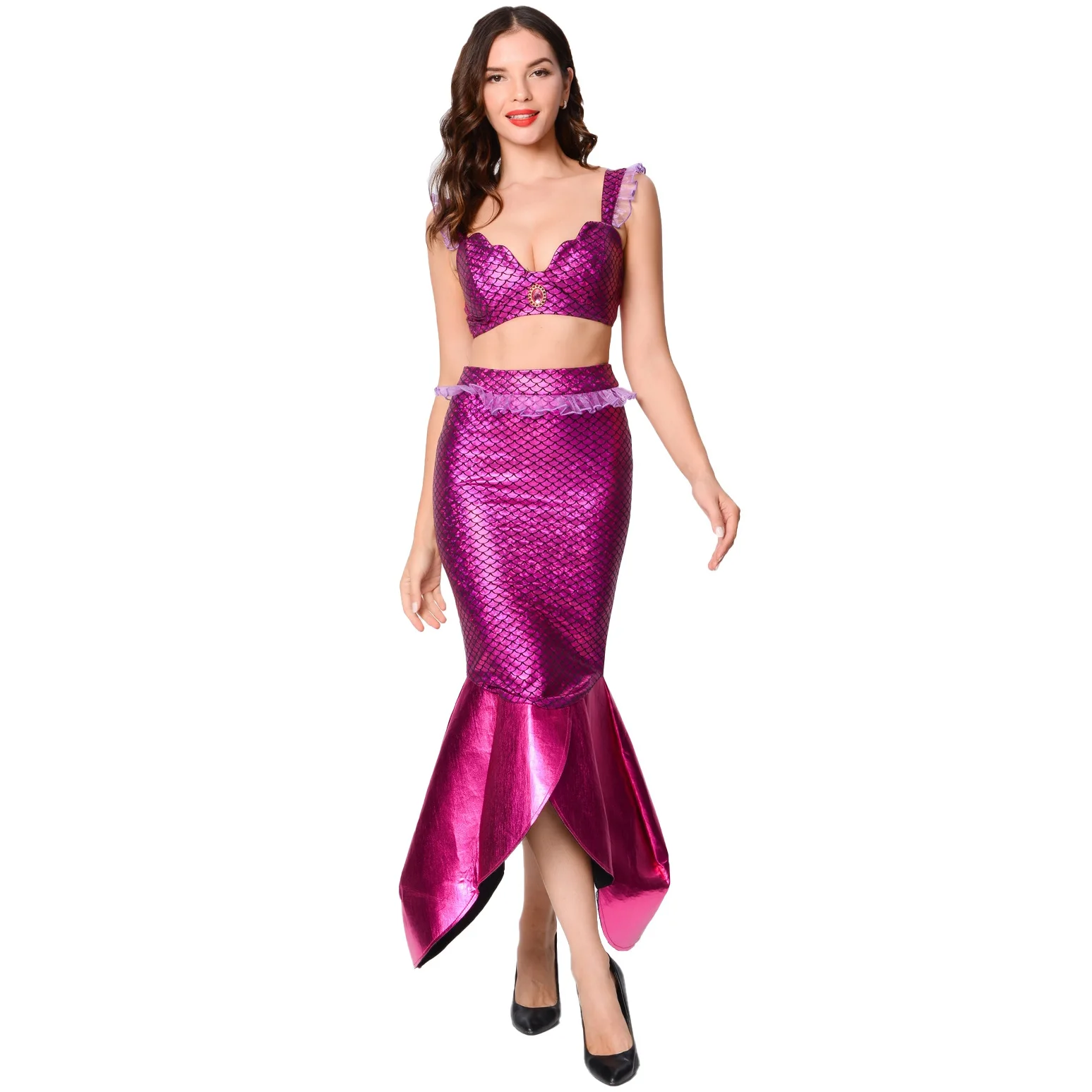 Sexy Beach Mermaid Dress Halloween Cosplay Costume Stage Carnival Party  Adult Suit Women Fantasy Sequins Suit