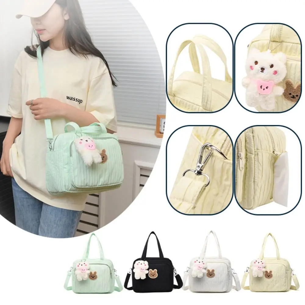 Nylon Mommy Shoulder Bag com Pingente, Grande Capacidade Duffle Pack, Urso bordado, Reutilizável, Casual