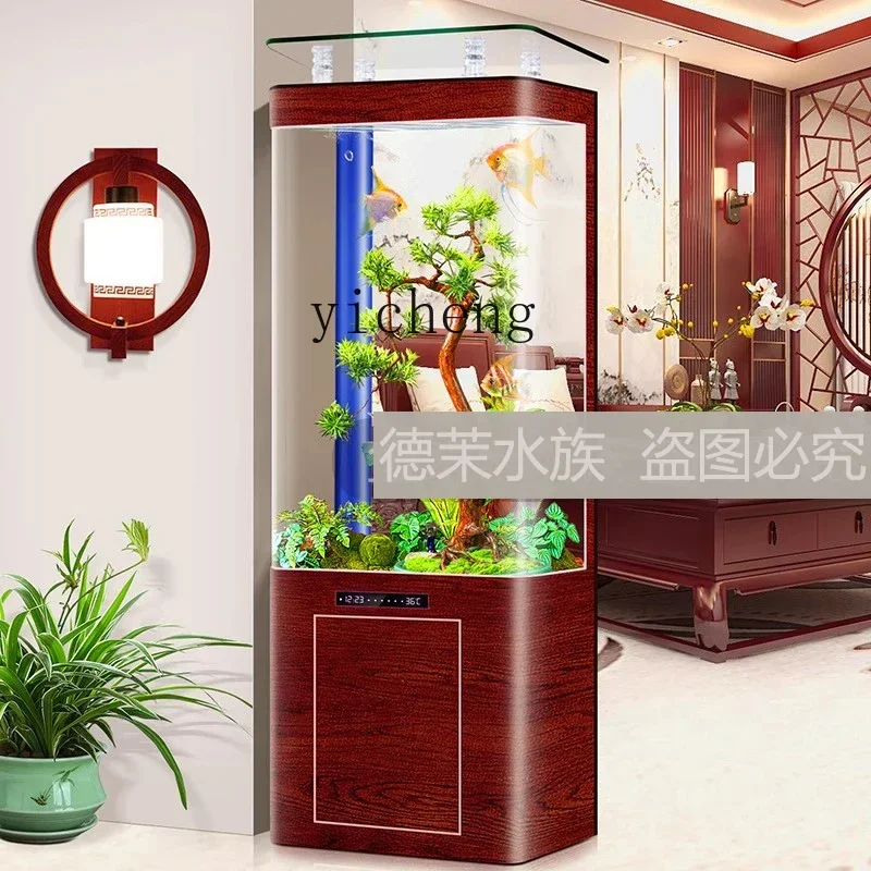 C6.19  fish tank floor-to-ceiling new living room home ecological circulation filter hot bending glass against the wall