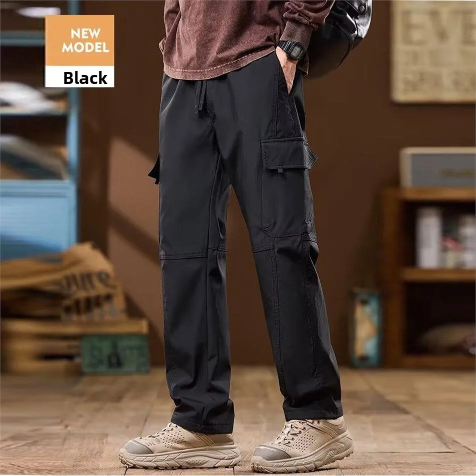 American Style Casual Work Pants Men's Loose Straight Leg Multi Pocket Outdoor Workwear Khaki Color Daily Leisure Long Trousers