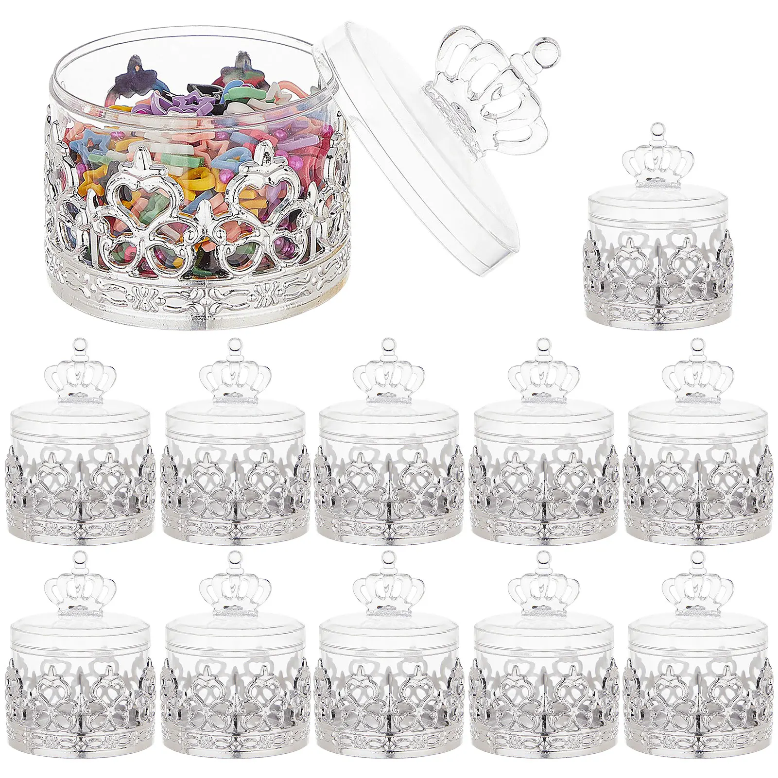 

12Pcs Electroplated Gold Candy Boxes with Crown Lids, Durable Plastic Wedding Favor & Gift Containers, for Wedding Party