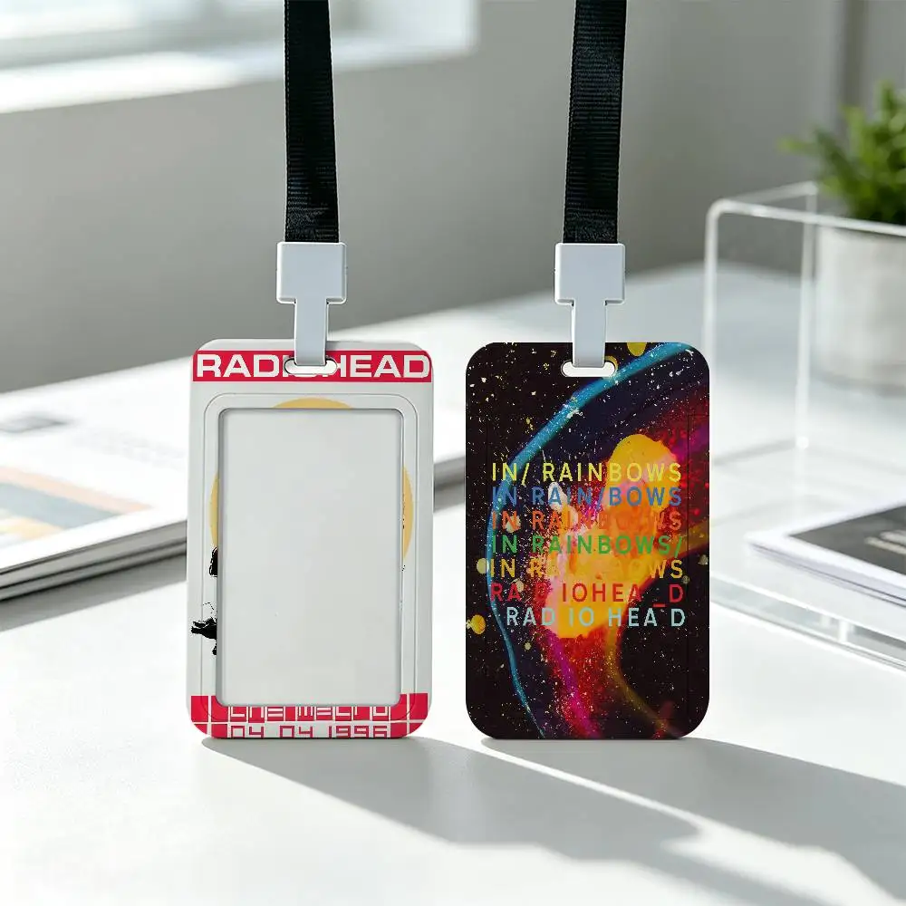 R-Radiohead Alternative Band Clear Window ID Card Holder, Business Badge Holder With Neck Lanyard, Office Work Permit Card Cover