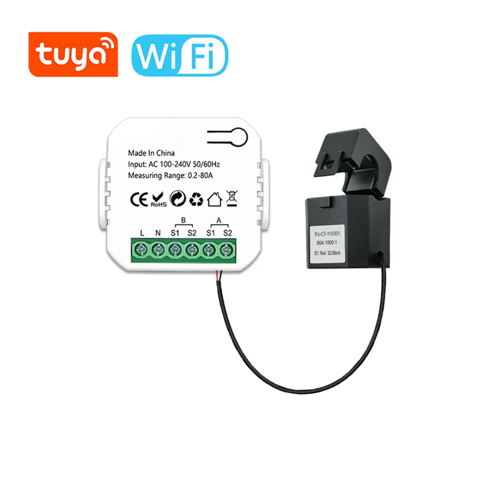 Tuya Smart Life WiFi medidor de energía Digital 80A aplicación Monitor de potencia DIY 110-240V 1CT/2CT medidor de monitoreo bidireccional de energía Solar